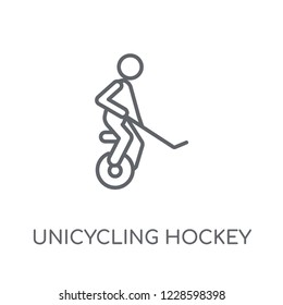 unicycling hockey linear icon. Modern outline unicycling hockey logo concept on white background from Sport collection. Suitable for use on web apps, mobile apps and print media.