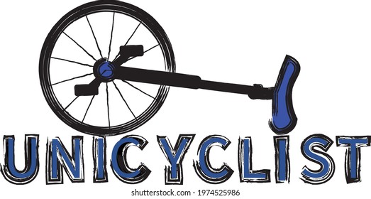 Unicyclist and Beautiful Blue Monocycle or wheel 