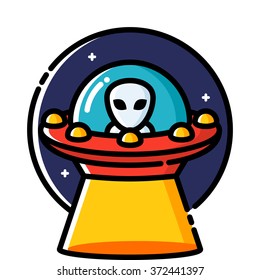 Unidentified flying object, colored outline icon.