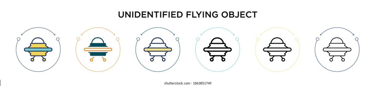 Unidentified flying object icon in filled, thin line, outline and stroke style. Vector illustration of two colored and black unidentified flying object vector icons designs can be used for mobile,