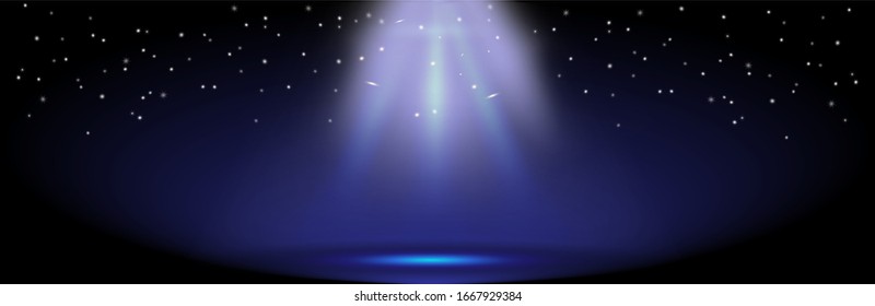Unidentified flying object in the sky.  Space ship with transparent blue ray