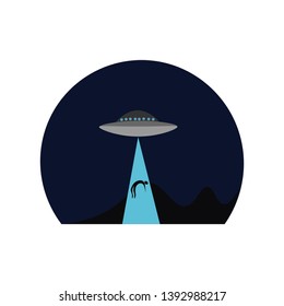 An unidentified flying object from space in a dark night vector color drawing or illustration