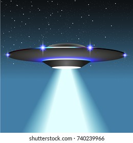 Unidentified flying object (UFO, alien) with light beam