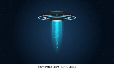 Unidentified Flying Object Ufo Dark Sky Futuristic Background With Stars