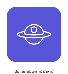 Unidentified flying object, or UFO flat line icon, linear vector sign on colorful rounded square button isolated on white. Alien space ship symbol, logo illustration. Flat design, pixel perfect