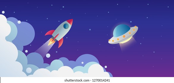 unidentified flying object ufo icon on the space background vector design illustration