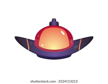 Ícone de objeto voador UFO não identificado. Bonito ônibus espacial alienígena em forma de disco. Cartoon voando nave espacial extraterrestre ufo isolada sobre fundo branco. Ilustração plana de vetor de desenhos animados