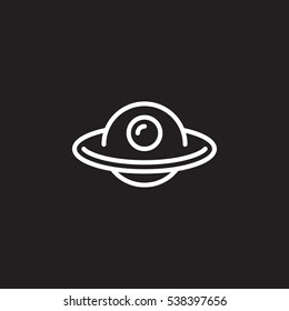 Unidentified flying object, UFO line icon, outline vector sign, linear pictogram isolated on black. Symbol, logo illustration