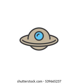 Unidentified flying object, UFO line icon, filled outline vector sign, linear colorful pictogram isolated on white. Symbol, logo illustration