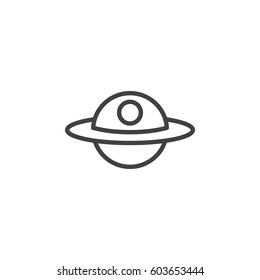 Unidentified flying object, or UFO line icon, outline vector sign, linear style pictogram isolated on white. Alien space ship symbol, logo illustration. Editable stroke. Pixel perfect