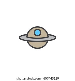 Unidentified flying object, or UFO line icon, filled outline vector sign, linear colorful pictogram isolated on white. Alien space ship symbol, logo illustration. Editable stroke. Pixel perfect