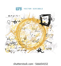 Unidentified meanless abstract handwriting scribble text art drawing.