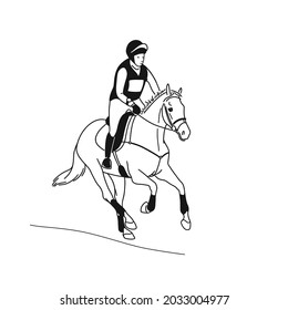 Unidentified rider racing horse on equestrian competition