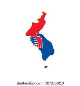 Unification Korea Map vector. handshake logo.