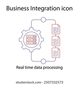 Unified Business Integration durch Echtzeit-Datenverarbeitung Symbol mit bearbeitbarem Strich.