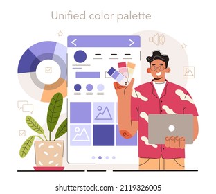 Unified Color Palette. Content Strategy Development. Social Media Content Manager Guidance. How Create Visual Content. Digital Promotion Technology. Flat Vector Illustration