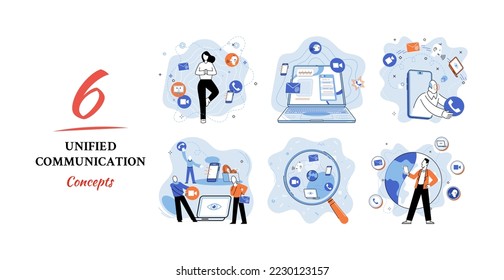 Unified communication metaphor. Social media creative idea. Online social network. Business interaction applications. Marketing time. Mobile computer gadgets for cooperations and information exchange