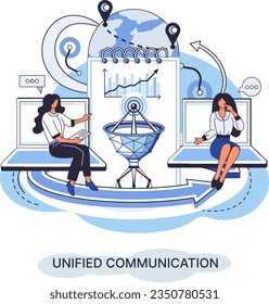 Unified communication metaphor. Social media creative idea. Online social network. Business interaction applications. Marketing time. Mobile computer gadgets for cooperations and information exchange