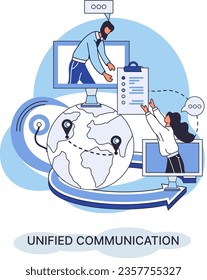 Unified communication metaphor. Social media creative idea. Online social network. Business interaction applications. Marketing time. Mobile computer gadgets for cooperations and information exchange