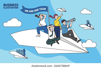 A Unified Team Flying on a Paper Airplane, Looking Toward the Distance