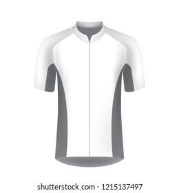 Uniform Blank For Triathlon, Cycling, Running Competition, Marathon And Racing Games. Vector Mockup For Design. Bike Shirt Template. Short Sleeves T-shirt With Zip. Slim Fit Jersey Blank.