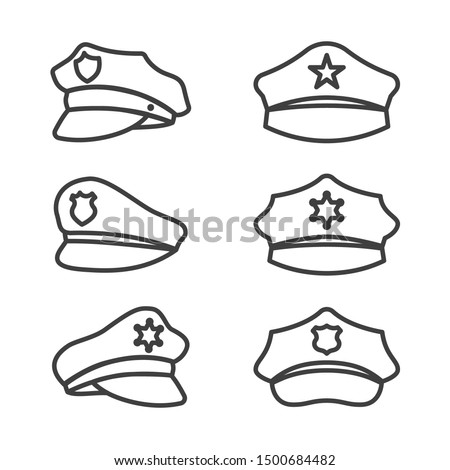 uniform cap of police service vector line icons