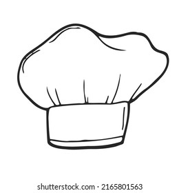 Uniform caps for kitchen staff in doodle style. Classic chef toque and baker hat. Vector hand drawn illustration on white background