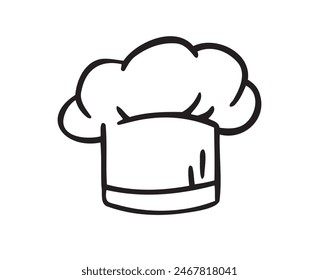 Uniforme gorras personal de cocina doodle contorno de estilo. Dibujado a mano clásico chef toque baker sombrero. No. Ilustración vectorial