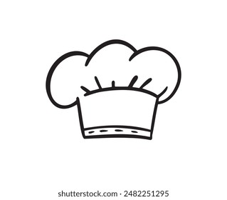 Uniforme gorras personal de cocina doodle contorno de estilo. Dibujado a mano clásico chef toque baker sombrero. No. Ilustración vectorial