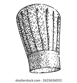 uniform chef hat hand drawn. culinary professional, attire tradition, tall pleats uniform chef hat vector sketch. isolated black illustration