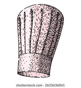 uniform chef hat hand drawn. culinary professional, attire tradition, tall pleats uniform chef hat vector sketch. isolated color illustration
