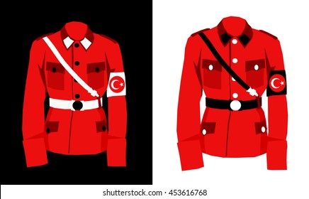 Uniform in colors of Turkish flag as metaphor of Turkey and its authoritarian government and dominance of president 