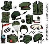 Uniform and equipment like helmet and gears of Army in vector