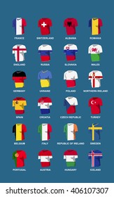 Uniform in flag of each countries participating in Europe football. Design in vector illustration