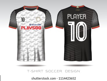 Uniform football Design. black and white layout Soccer jersey or football kit template for sport shirt. Football t-shirt mock up. Front and back view soccer uniform. Flat football logo on blue label. 