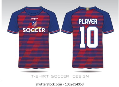 Uniform football Design. Blue and Red layout Soccer jersey or football kit template for sport shirt. Football t-shirt mock up. Front and back view soccer uniform.Vector Illustration.