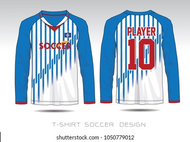 Uniform football Design. Blue and white layout Soccer jersey or football kit template for sport shirt. Football t-shirt mock up. Front and back view soccer uniform. Vector Illustration.