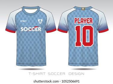 Uniform football Design. Blue and white layout Soccer jersey or football kit template for sport shirt. Football t-shirt mock up. Front and back view soccer uniform. Vector Illustration.