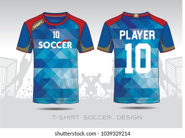 Uniform football Design. Red and blue layout Soccer jersey or football kit template for sport shirt. Football t-shirt mock up. Front and back view soccer uniform.Vector Illustration.