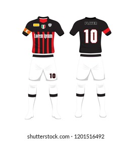 uniform of football Design. shirt of Soccer football. Football t-shirt. Front and back soccer football uniform. Vector Illustration on white background.