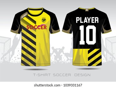 Uniform football Design. Yellow and black layout Soccer jersey or football kit template for sport shirt. Football t-shirt mock up. Front and back view soccer uniform.Vector Illustration.