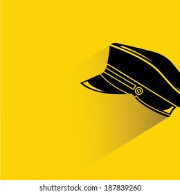 uniform hat on yellow background, shadow and flat style