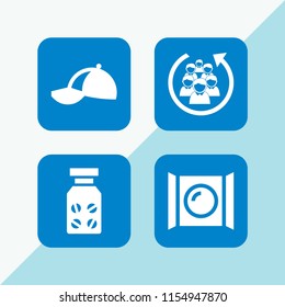 uniform icon. 4 uniform set with cap, staff, food and restaurant and hospital vector icons for web and mobile app