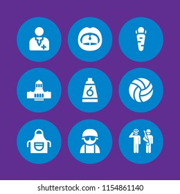 uniform icon. 9 uniform set with salute, dentist, military strategy and volleyball vector icons for web and mobile app