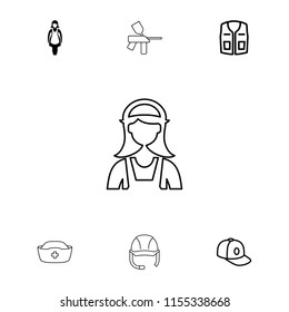 Uniform icon. collection of 7 uniform filled and outline icons such as sleeveless shirt, baseball cap, maid, helmet, paintball. editable uniform icons for web and mobile.