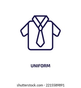 icono uniforme de la colección de educación. Uniforme lineal delgado, ropa, icono de contorno de moda aislado en fondo blanco. Signo uniforme vectorial de línea, símbolo para web y móvil