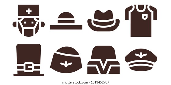 uniform icon set. 8 filled uniform icons.  Simple modern icons about  - Hat, Surgeon, Football jersey