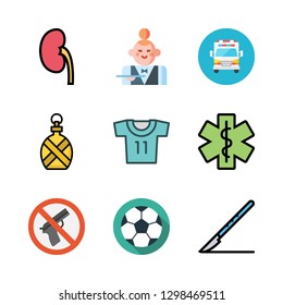 uniform icon set. vector set about football, hospital, kidney and canteen icons set.