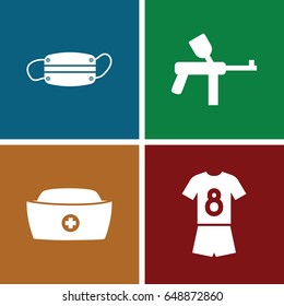 Uniform icons set. set of 4 uniform filled icons such as nurse hat, medical mask, football uniform