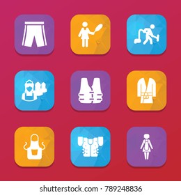 Uniform icons. vector collection filled uniform icons set.. includes symbols such as apron, cleaner woman, man with vacuum cleaner, maid. use for web, mobile and ui design.